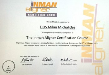 Zertifikat KFO INMAN-Aligner 2014 für Milan Michalides