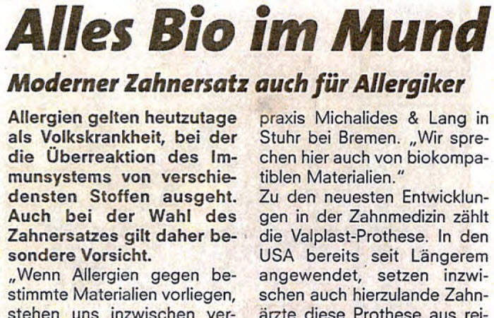 Bild Bremen vom 12.07.2011 Seite 6 | Alles Bio im Mund - Moderner zahnersatz auch für Allergiker