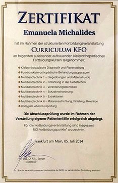Zertifikat Kieferorthopädie Emanuela Michalides